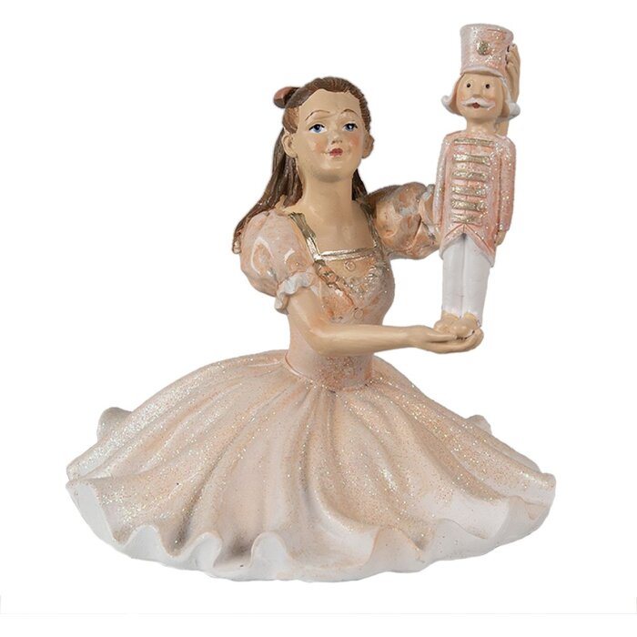 Clayre & Eef 6PR3944 Bailarina Decorativa Rosa Blanca 12x12x13 cm Poliresina