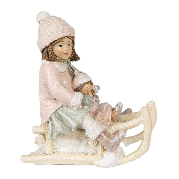 Clayre & Eef 6PR4911 Decoración de Navidad Estatua Niño Rosa 10x6x11 cm