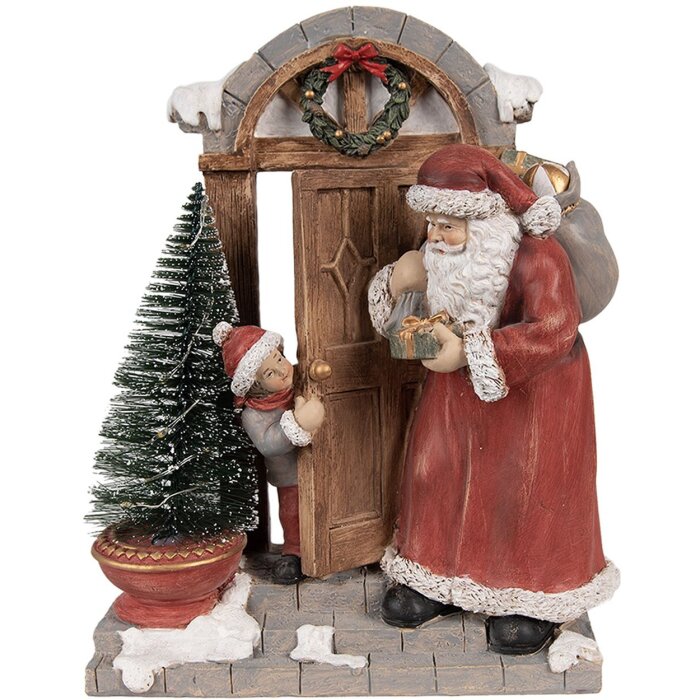 Clayre & Eef 6PR4945 Decoración Navideña Papá Noel LED Rojo Marrón 18x8x22 cm