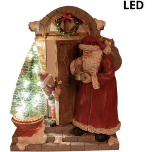 Clayre & Eef 6PR4945 Decoración Navideña Papá Noel LED Rojo Marrón 18x8x22 cm