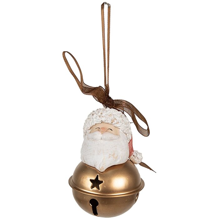 Clayre & Eef 6PR4968 Colgante Campana de Navidad Blanca, Dorada Ø 5x8 cm