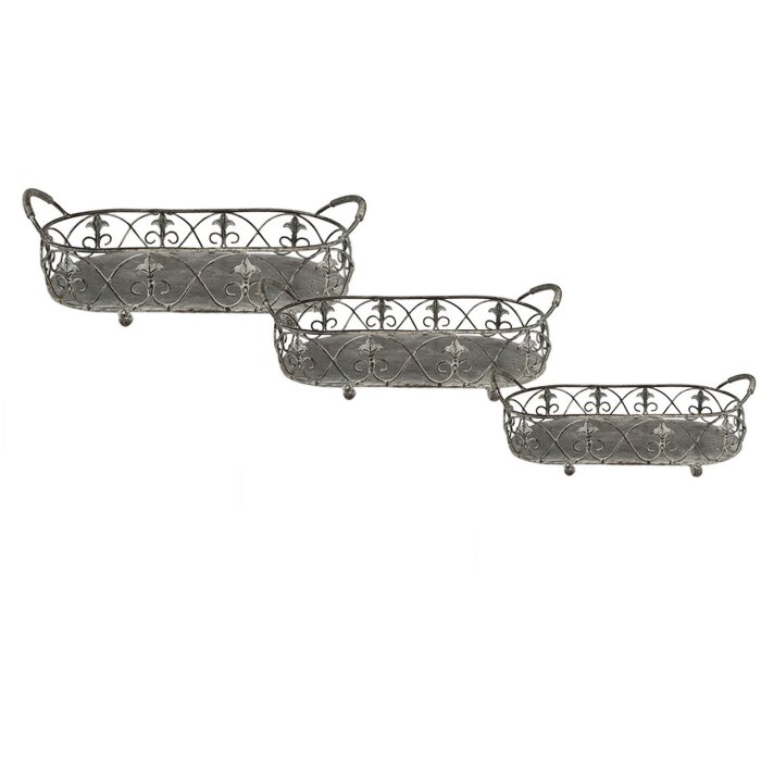 Cesta de almacenaje (juego de 3) gris, verde 55x25x16 - 48x22x14 - 41x18x12 cm