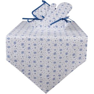 Clayre & Eef BRB65 Traves de Mesa Beige, Azul 50x160 cm