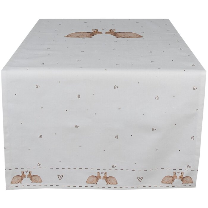 Clayre & Eef BSLC64 Traves de Mesa Beige Marrón 50x140 cm Algodón Conejito Casa de Campo