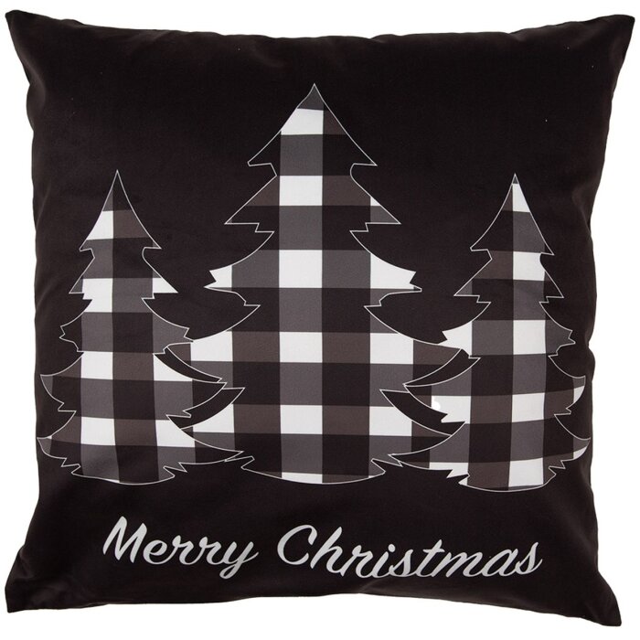 Clayre & Eef BWX23 Funda de Cojín Negro Blanco Feliz Navidad 45x45 cm