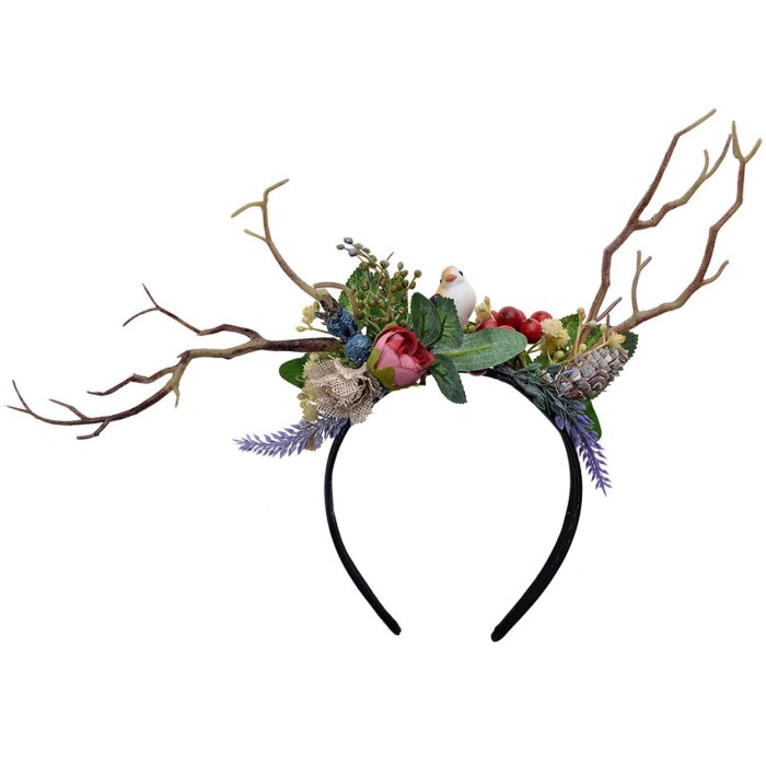 Juleeze JZHB0131 Diadema señoras verde marrón con flores y motivo pájaro