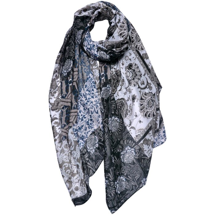 Juleeze JZSC0764 Bufanda Señoras Patrón Negro, Gris 90x180 cm