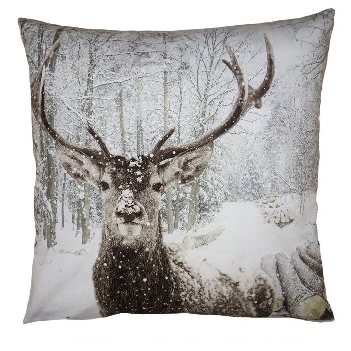 Clayre & Eef KT021.333 Funda de cojín motivo ciervo blanco 45x45 cm
