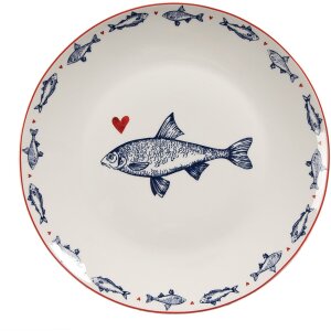 Clayre & Eef plato llano SSFDP Blanco Azul motivo pez...