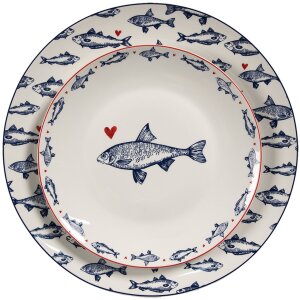 Clayre & Eef plato llano SSFDP Blanco Azul motivo pez...