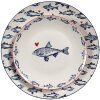 Clayre & Eef plato llano SSFDP Blanco Azul motivo pez Ø 20x2 cm porcelana