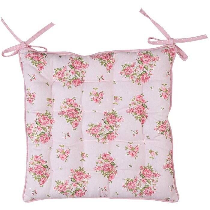 Cojín para silla Clayre & Eef estampado rosa 40x40x4 cm algodón con lazos de cinta