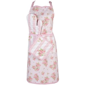 Clayre & Eef SWR41-1 Delantal de Cocina Rosa 70x85 cm Algodón Estampado Rosa