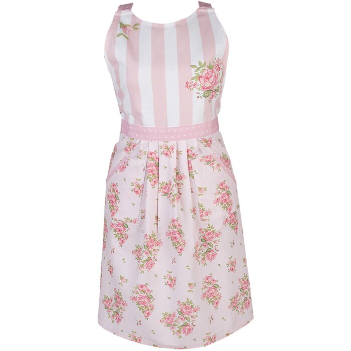Clayre & Eef SWR41-2 Delantal de cocina rosa 70x85 cm con estampado de rosas y bolsillo