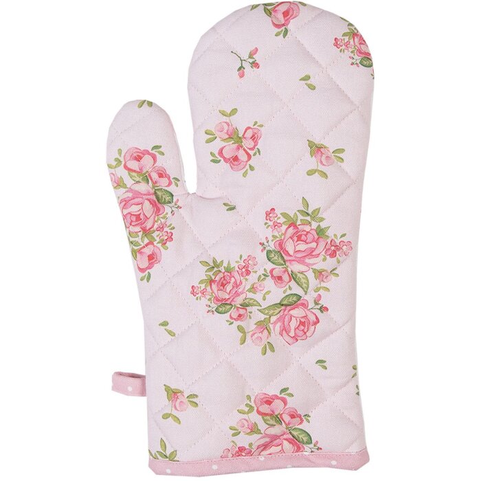 Clayre & Eef SWR44 Manoplas de horno Rosa 18x30 cm con estampado de rosas Algodón
