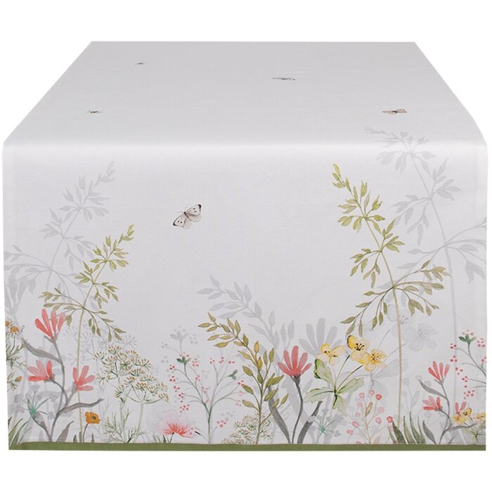 Clayre & Eef WFF64 Traves de Mesa Blanco Verde 50x140 cm Algodón Diseño Botánico