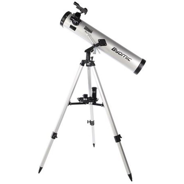 Telescopio reflector básico Byomic 76-700 plateado con estuche