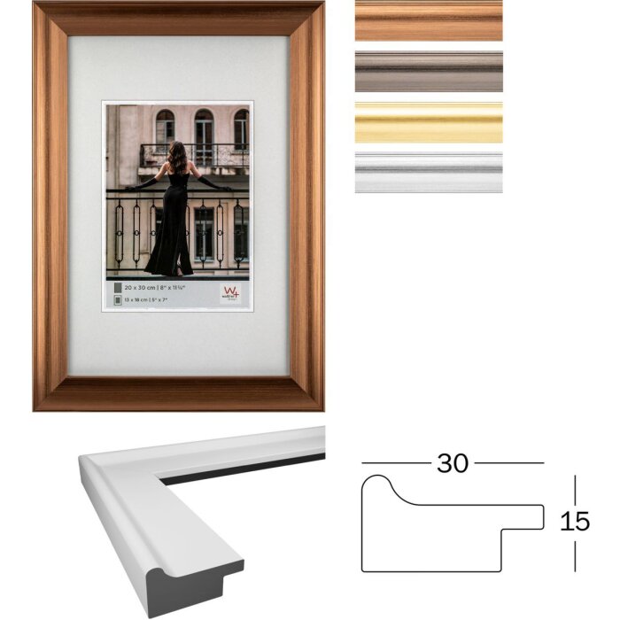 Portarretratos Walther Venecia aspecto madera brillante 13x18 a 40x50 cm