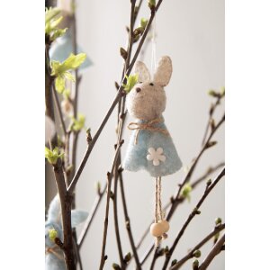 Clayre & Eef 65364 Decoración Colgante Conejo 6x3x13 cm Azul
