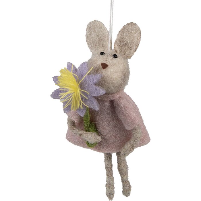 Clayre & Eef 65371 Colgante decorativo conejo 5x3x11 cm Beige Rosa