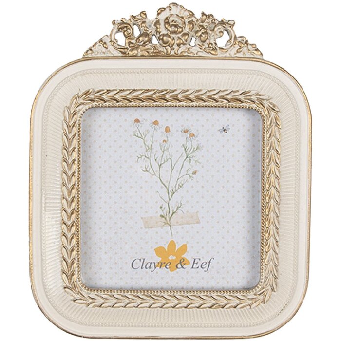Clayre & Eef 2F1059 Marco de fotos 11x2x13 cm / 9x9 cm Color oro blanco