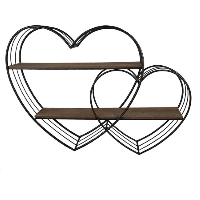 Clayre & Eef 5Y1166 Estantería de pared corazón 93x15x65 cm negro marrón