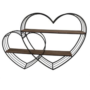 Clayre & Eef 5Y1166 Estantería de pared corazón 93x15x65 cm negro marrón