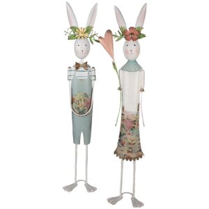 Clayre & Eef 5Y1216 Decoración Conejo 17x12x88 cm Blanco Verde