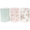 Clayre & Eef 6BL0111 Juego de 3 tarros, Ø 8x12 cm, blanco, floral