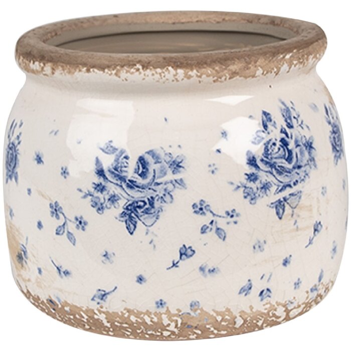 Clayre & Eef 6CE1659S Maceta decorativa Ø 12x10 cm Beige Azul