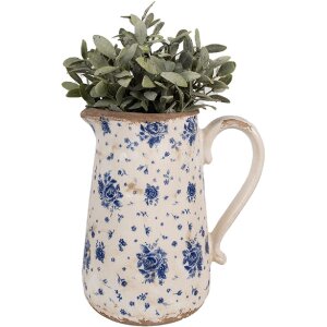 Clayre & Eef 6CE1660L Jarro Decorativo Beige Azul 21x15x23 cm