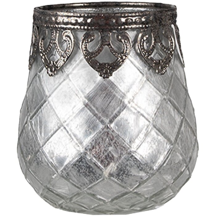 Clayre & Eef 6GL4383 Portacandelitas plata Ø 9x11 cm corte diamante