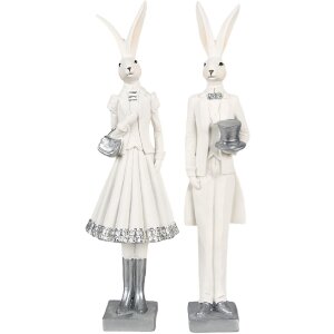 Clayre & Eef 6PR4037 Conejo Decorativo Blanco 10x9x32 cm Poliresina Moderno