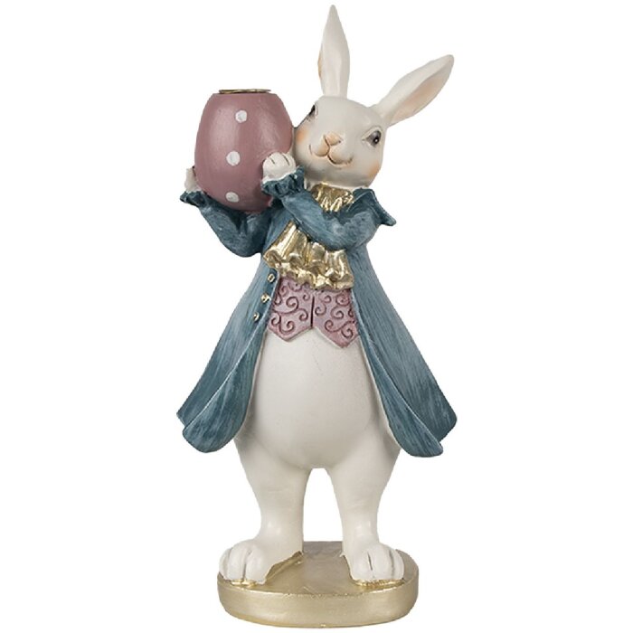 Clayre & Eef 6PR4057 Portavelas Conejo Blanco Azul 10x8x20 cm