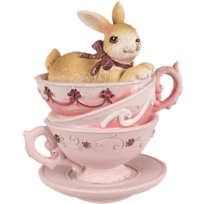 Clayre & Eef 6PR4985 Tazas Decorativas Conejo 9x7x10 cm Marrón Rosa
