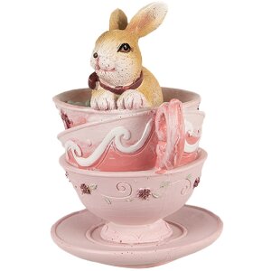Clayre & Eef 6PR4985 Tazas Decorativas Conejo 9x7x10 cm Marrón Rosa