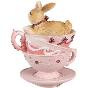 Clayre & Eef 6PR4985 Tazas Decorativas Conejo 9x7x10 cm Marrón Rosa