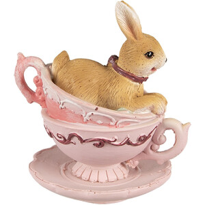 Clayre & Eef 6PR4986 Conejo Decorativo en Taza 9x7x9 cm Marrón Rosa