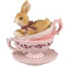 Clayre & Eef 6PR4986 Conejo Decorativo en Taza 9x7x9 cm Marrón Rosa