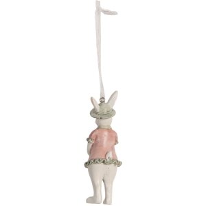 Clayre & Eef 6PR4990 Colgante Conejo Blanco Rosa 4x4x10 cm