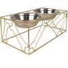 Clayre & Eef 6Y5431 Comedero para Animales Color Dorado 38x20x14cm 2x500ml
