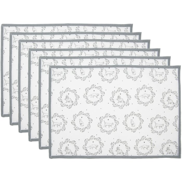 Clayre & Eef LGC40 Juego de 6 manteles individuales casa de campo blanco/gris 48x33 cm