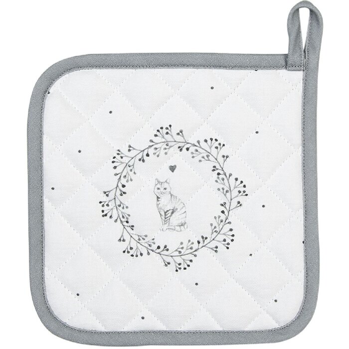 Clayre & Eef LGC45 Potholder Motivo Gato 20x20cm Blanco Gris