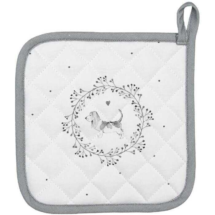 Clayre & Eef LGD45 Potholder motivo perro blanco/gris 20x20cm