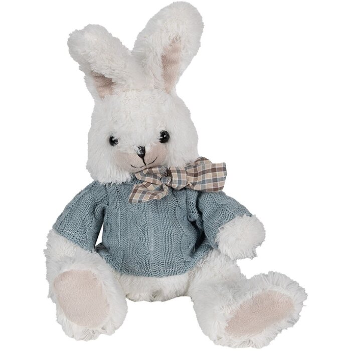 Clayre & Eef TW0601 Peluche Conejo Blanco Azul 22cm