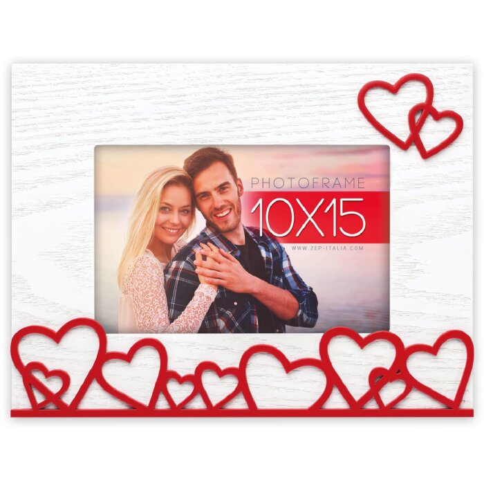 ZEP Marco de fotos de madera Amalia Horizontal 10x15 cm Blanco con corazones rojos