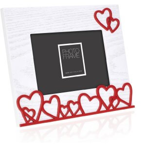 ZEP Marco de fotos de madera Amalia Horizontal 10x15 cm Blanco con corazones rojos