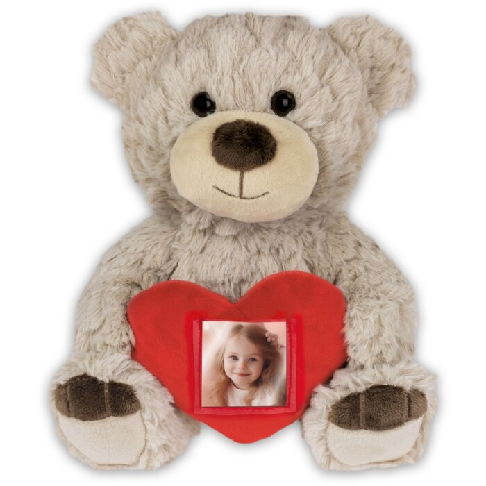 Osito corazón portarretratos crema 3,5x4,5 cm 23 cm de altura figura de peluche de regalo
