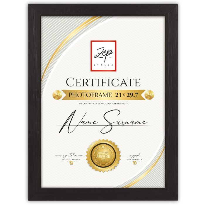 ZEP marco de madera Certificado negro 21x29,7 cm