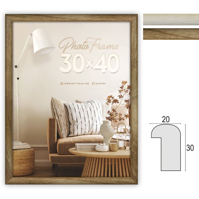 Marco ZEP Genova MDF aspecto madera cristal transparente marrón blanco 20x30 cm a 50x70 cm